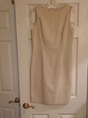 Talbots Beige Cream Sleeveless Sheath Dress Lined Cotton Rayon Size 6